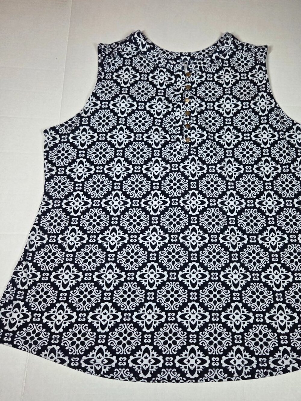 Charter‎ Club Women's Stretch Tank Top Black and White Geo Size 2X Plus